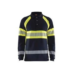 BLAKLADER 34381741 Multinorm Long sleeved Polo Hi Vis Reflective Long Sleeve Work Polo MEN - Flame Retardant