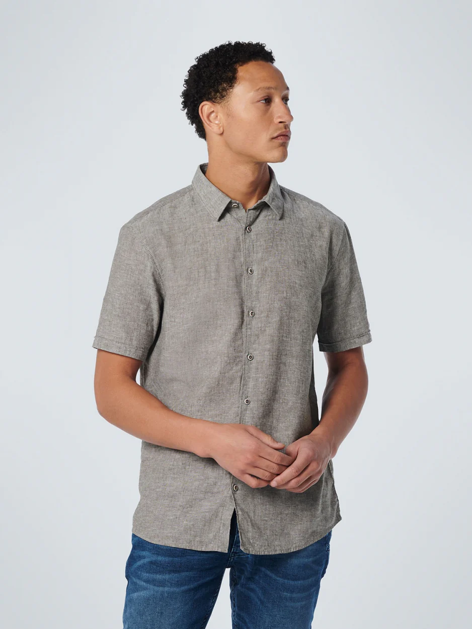Chemise à manches courtes 2 Colour Melange With Linen | Army