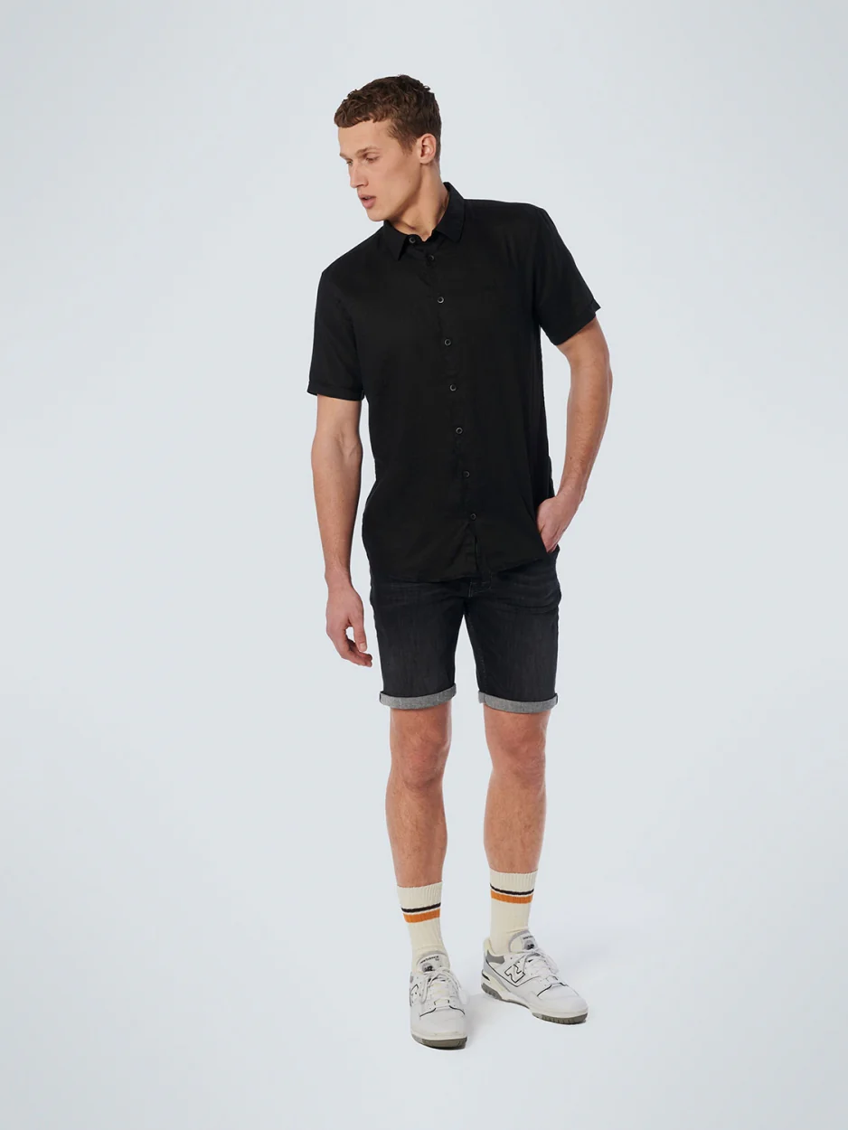 Chemise à manches courtes en lin solide | Black – Image 4