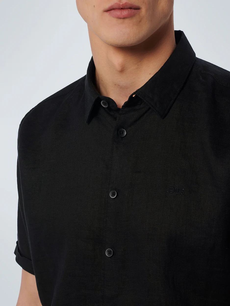 Chemise à manches courtes en lin solide | Black – Image 5