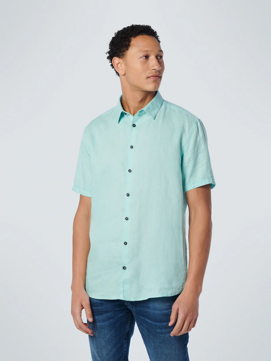 Chemise à manches courtes en lin solide | Light Aqua
