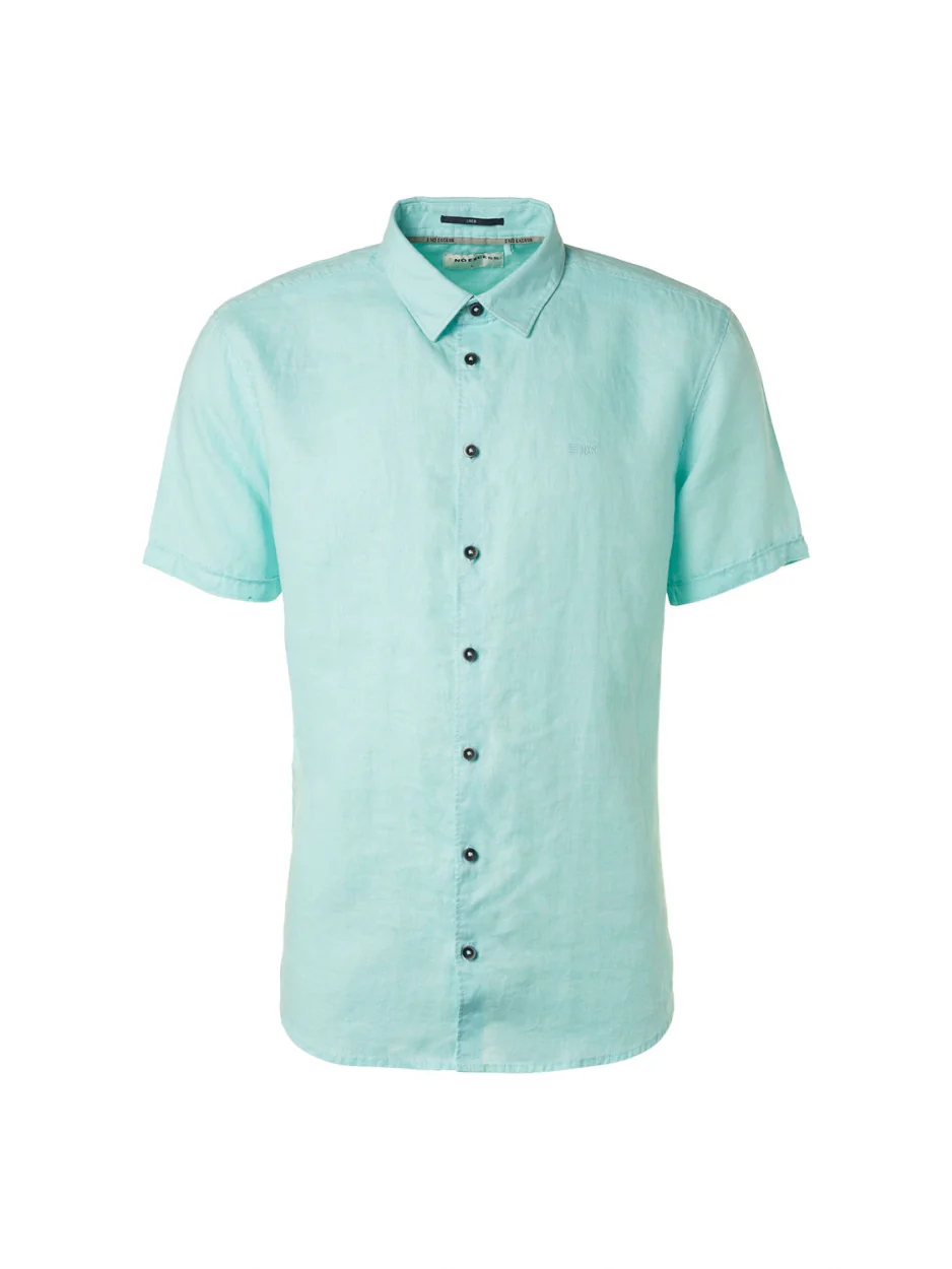 Chemise à manches courtes en lin solide | Light Aqua – Image 6