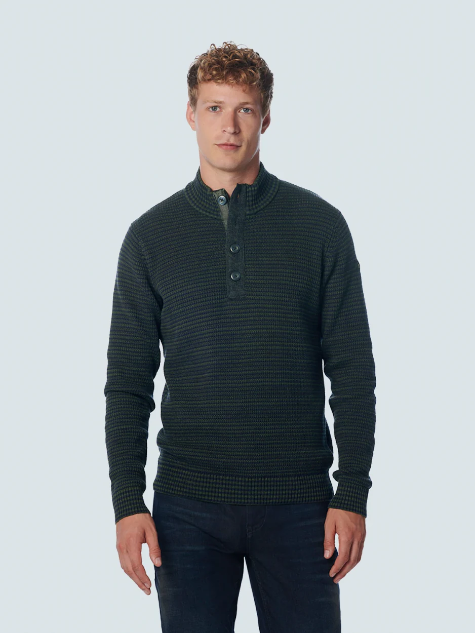 Pull Half Zipper + Button Multi Coloured Jacquard | Night