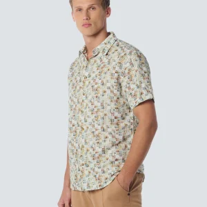 Chemise manches courtes avec impression allover en lin | Green