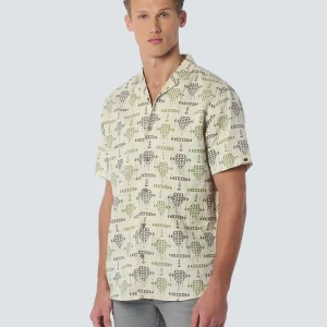 Chemise manche courte col resort allover imprimée avec du lin | Cement