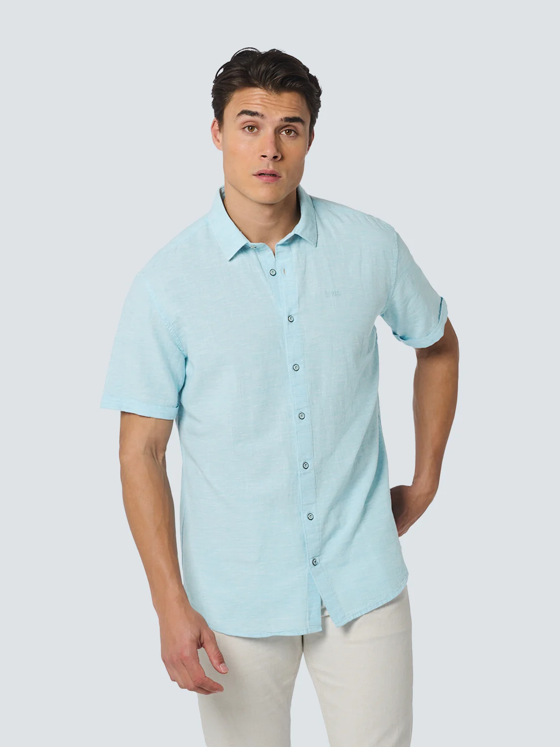 Chemise à manches courtes 2 Coloured Melange With Linen | Aqua