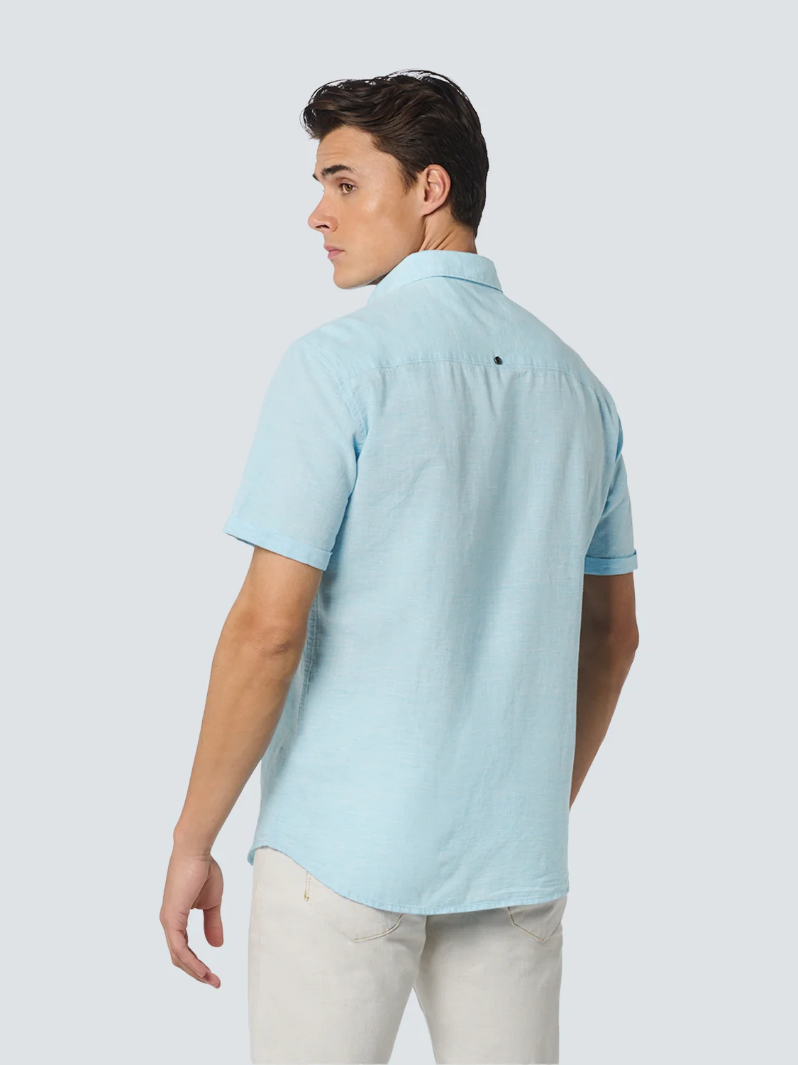 Chemise à manches courtes 2 Coloured Melange With Linen | Aqua – Image 3