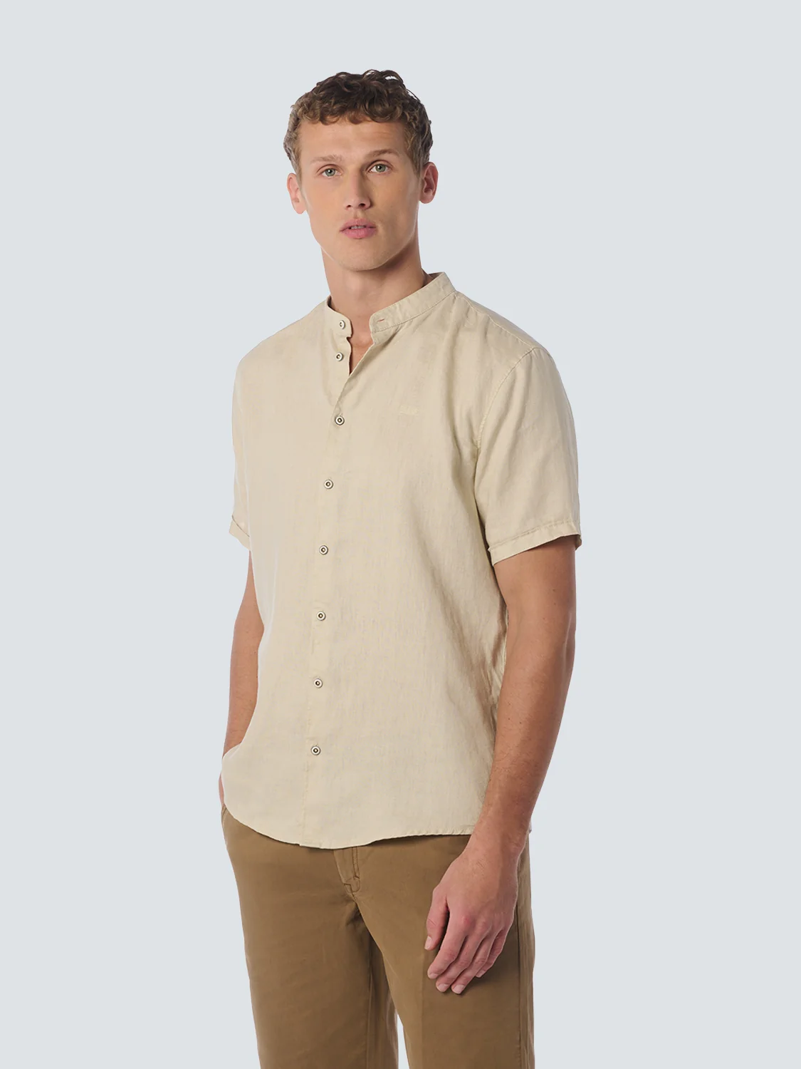Chemise manche courte Granddad Linen Solid | Cement