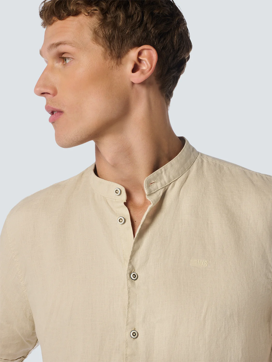 Chemise manche courte Granddad Linen Solid | Cement – Image 5