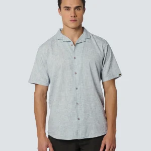 Chemise manche courte col resort 2 couleurs avec lin | Light Blue