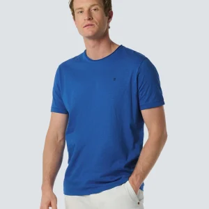 T-Shirt à col rond avec manches roulées et impression subtile du logo | Cobalt