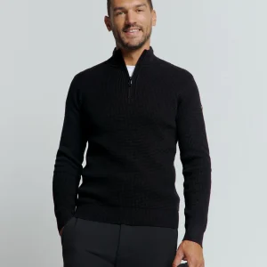 Pull semi-zippé de luxe en jacquard solide : Élégant et confortable | Black