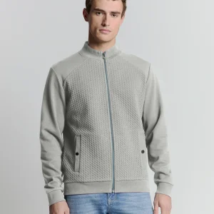 Pull jacquard à fermeture éclair intégrale | Grey Melange