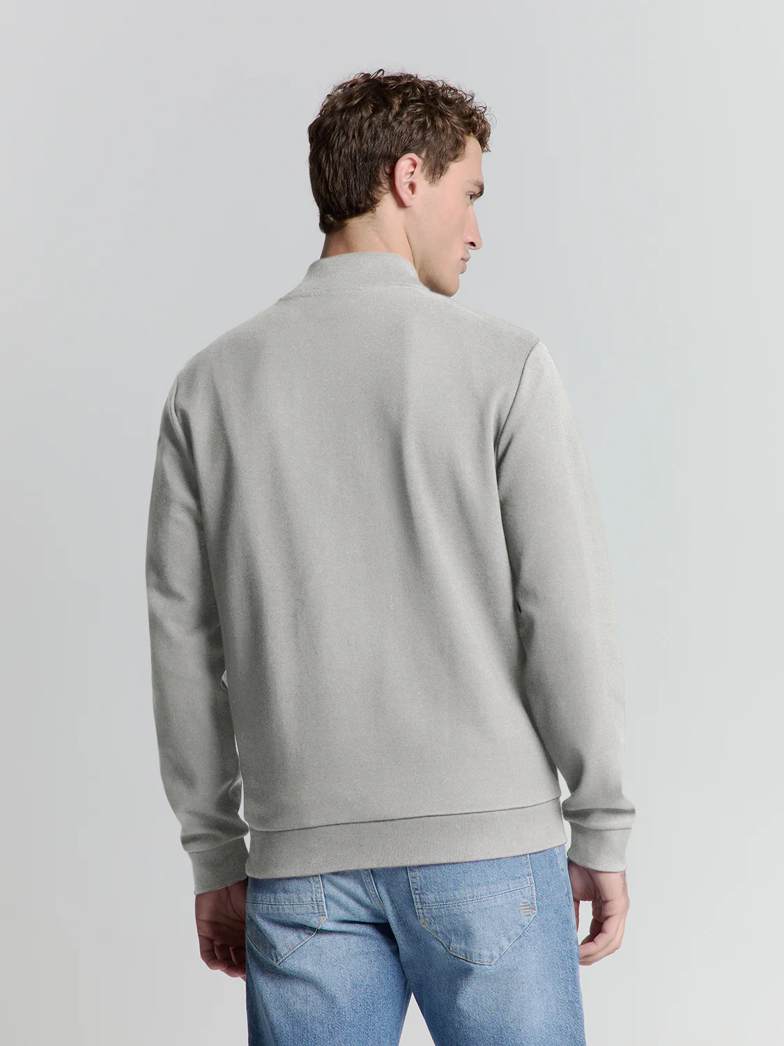 Pull jacquard à fermeture éclair intégrale | Grey Melange – Image 3