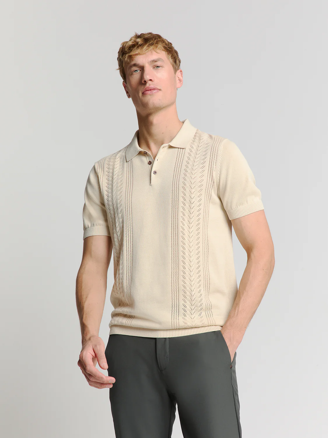 Polo manches courtes en jacquard | Sand – Image 2