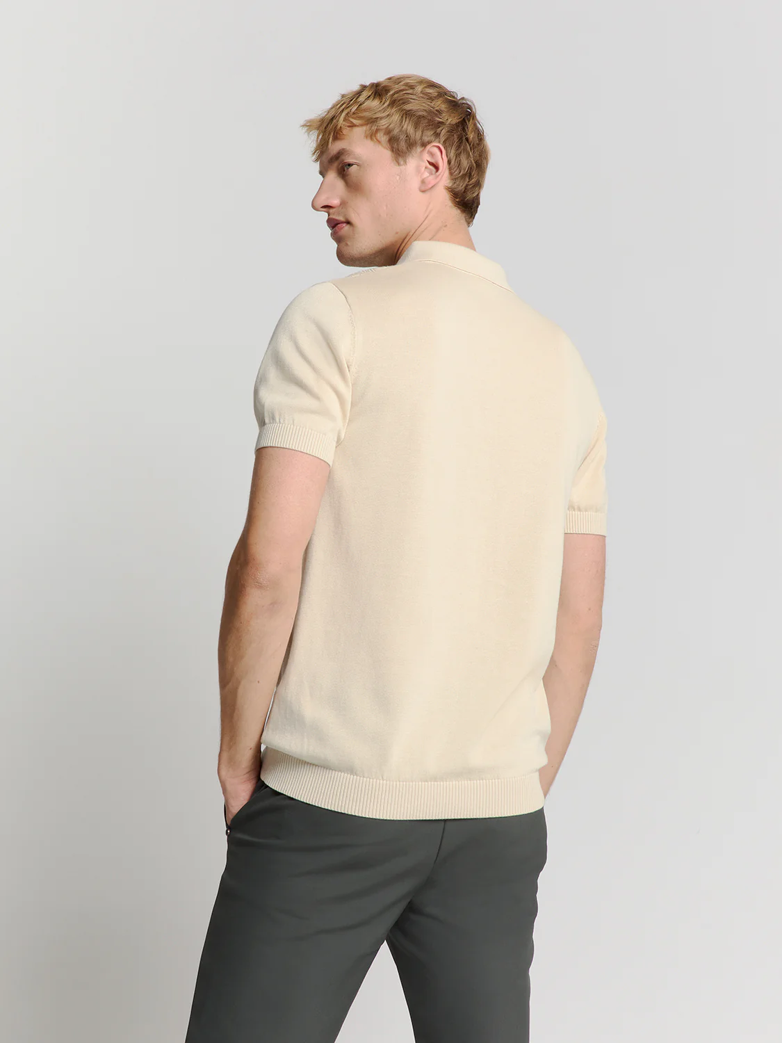 Polo manches courtes en jacquard | Sand – Image 3