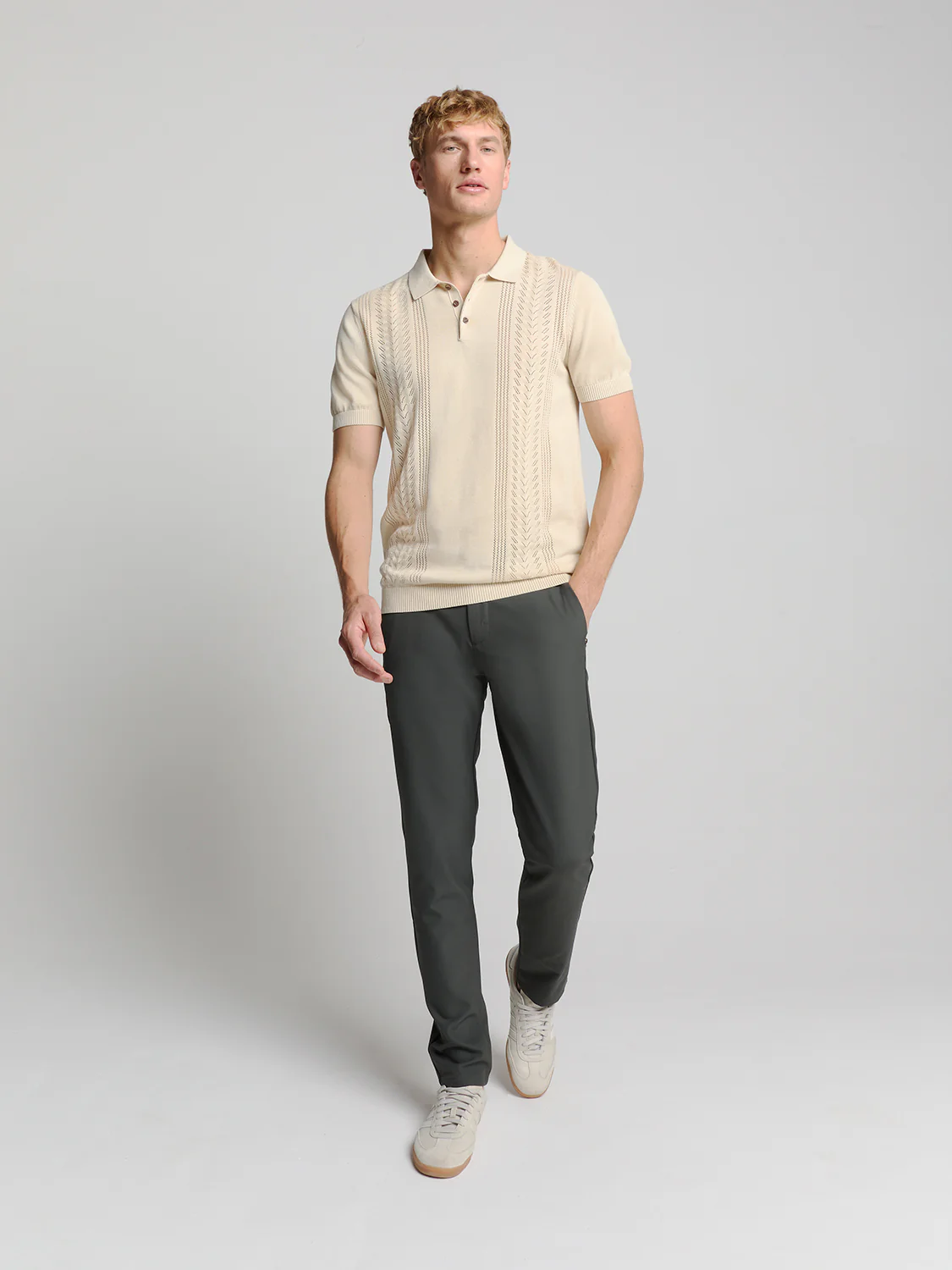Polo manches courtes en jacquard | Sand – Image 4
