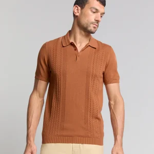 Polo manches courtes en jacquard | Caramel