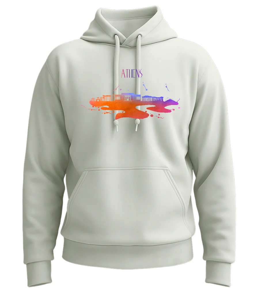 Athens Watercolor City Skyline Design - Premium Essential Unisex Hoodie – Image 2