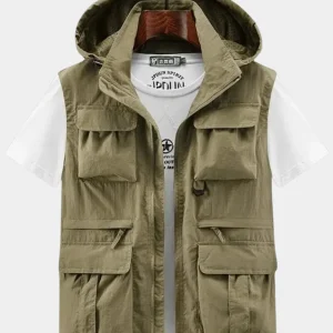 DUCHÊNE BORDEAUX™ | GILET CARGO À CAPUCHE, MULTI-POCHES & RESPIRANT