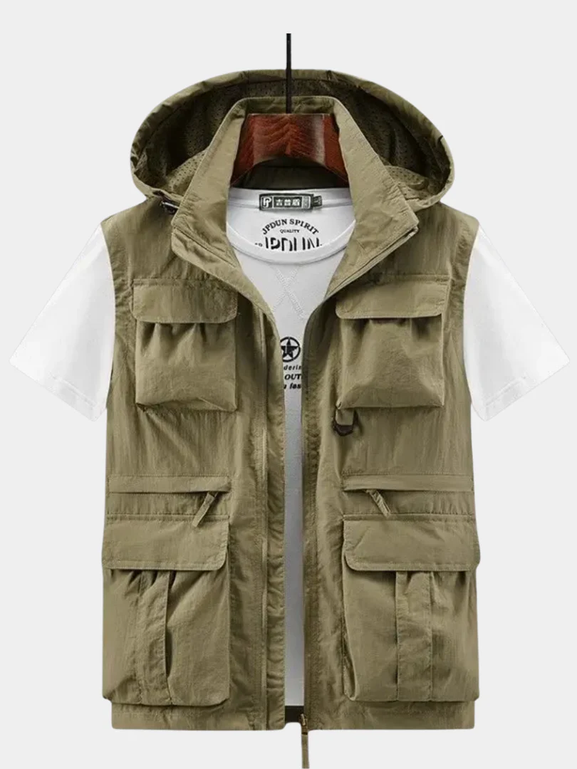 DUCHÊNE BORDEAUX™ | GILET CARGO À CAPUCHE, MULTI-POCHES & RESPIRANT