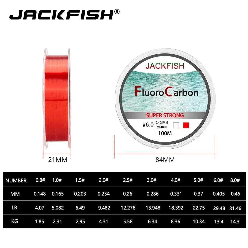JACKFISH 100M Fluorocarbon Fishing Line red/clear two colors 4-32LB Carbon Fiber Leader Line fly fishing line pesca – Image 3