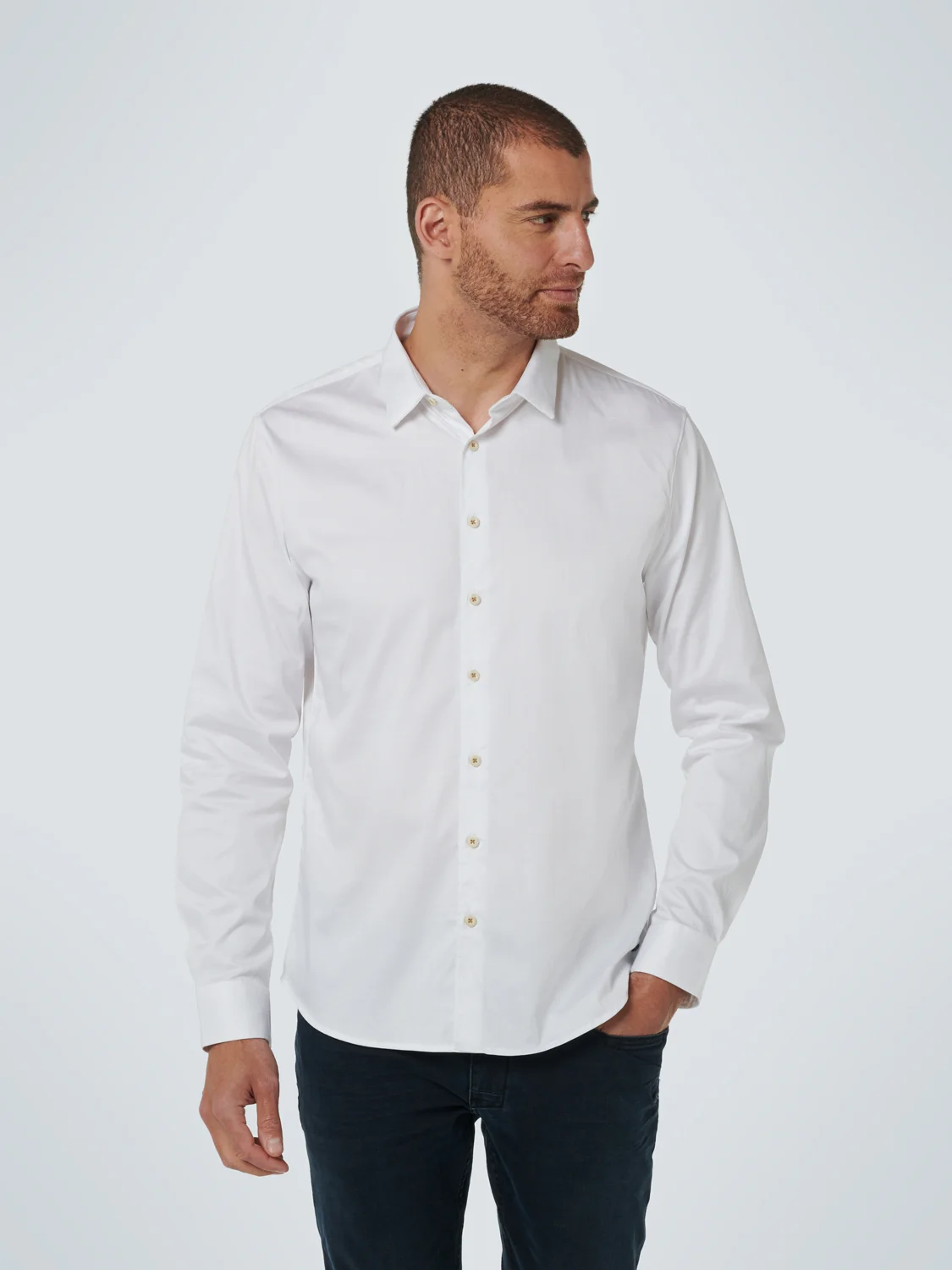 Basic Stretch Shirt Satin Weave | White