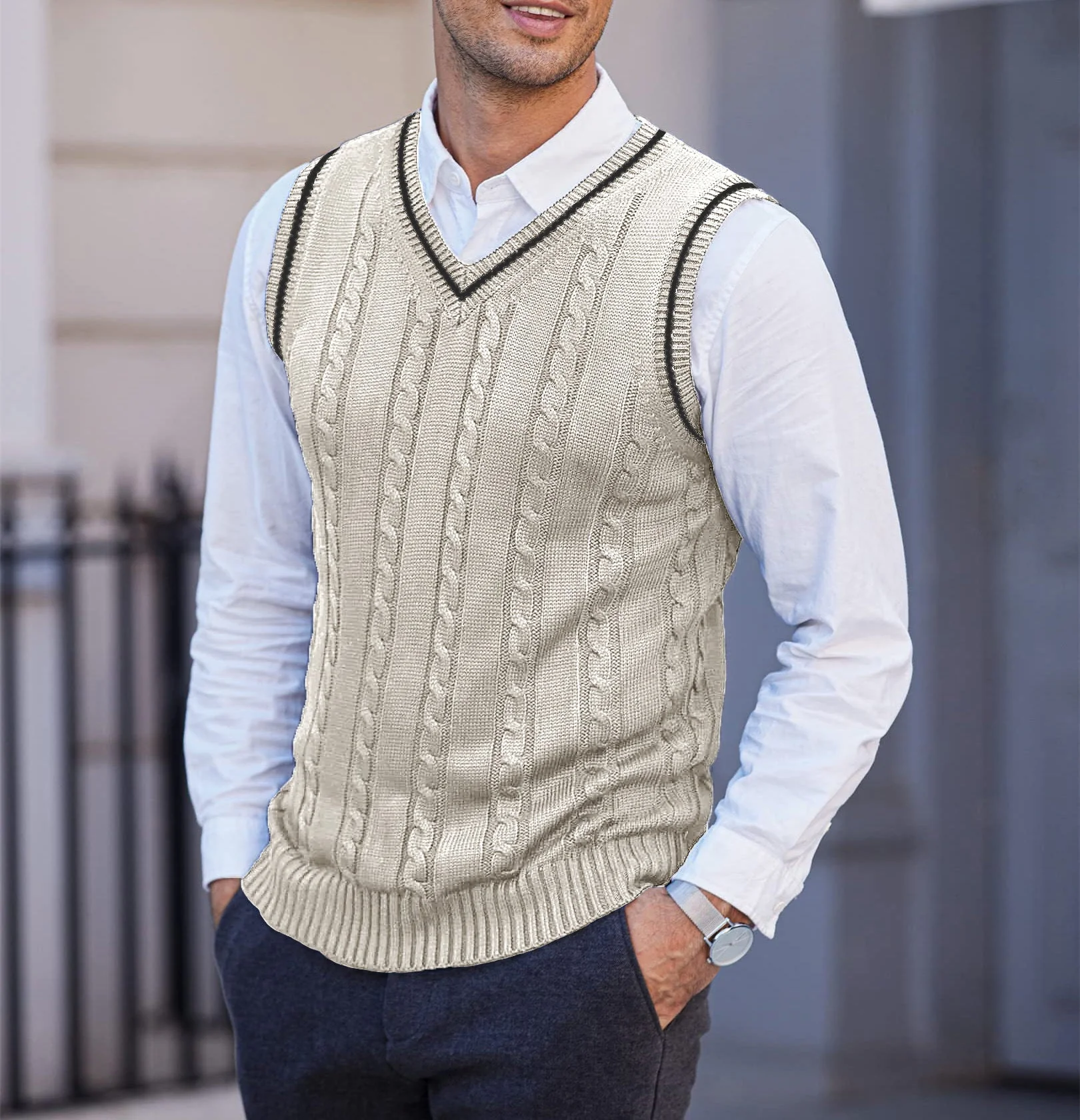 DUCHÊNE BORDEAUX™ | GILET COL V À TORSADES HÉRITAGE – Image 8