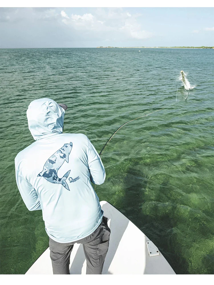 QIWWS Fishing Clothing Camouflage Men's Long Sleeve Mask Hooded Fishing Shirts Upf 50+ Uv Protection Performance Fishing Apparel – Image 3